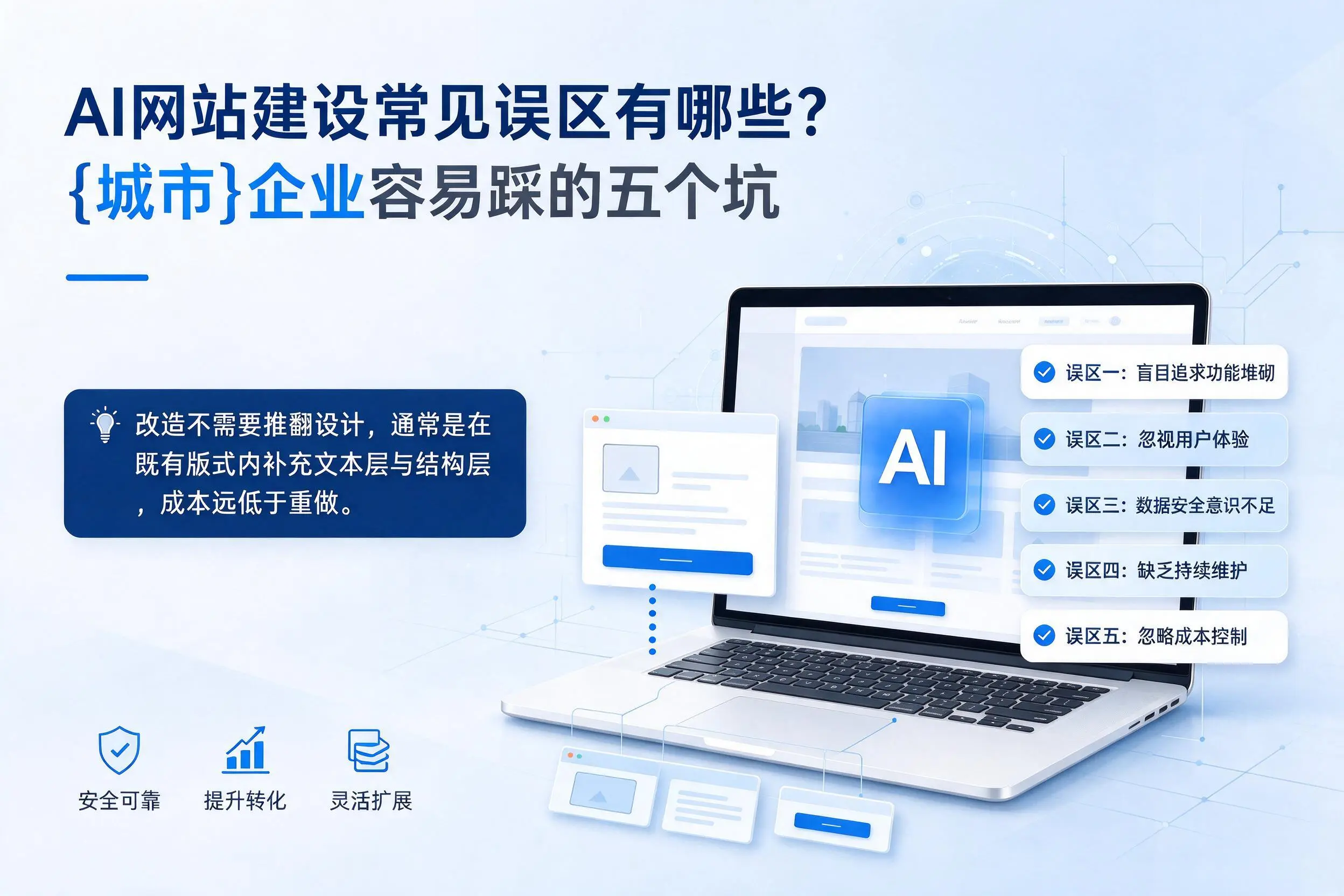 AI网站建设常见误区有哪些?天津企业容易踩的五个坑