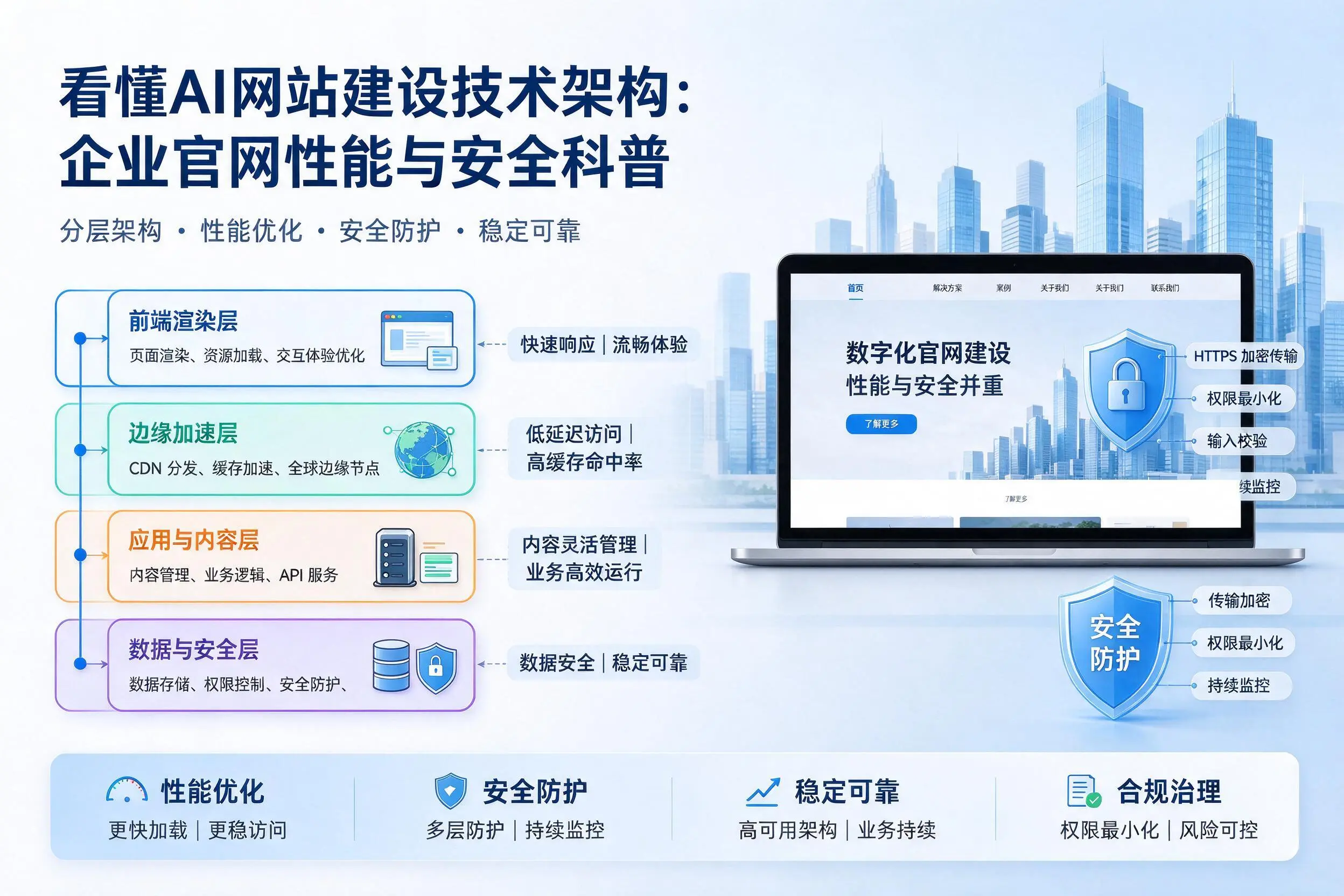 看懂AI网站建设技术架构:天津企业官网性能与安全科普