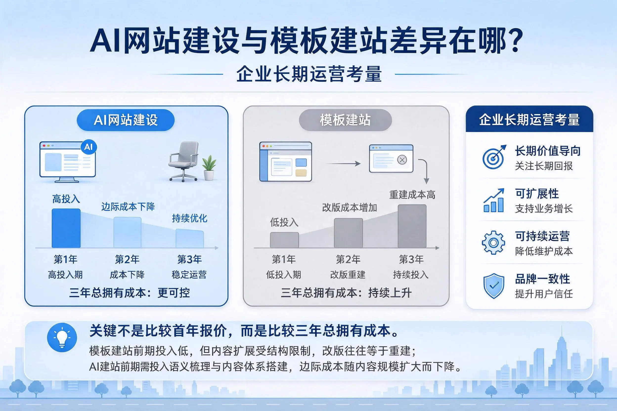 AI网站建设与模板建站差异在哪？天津企业长期运营考量