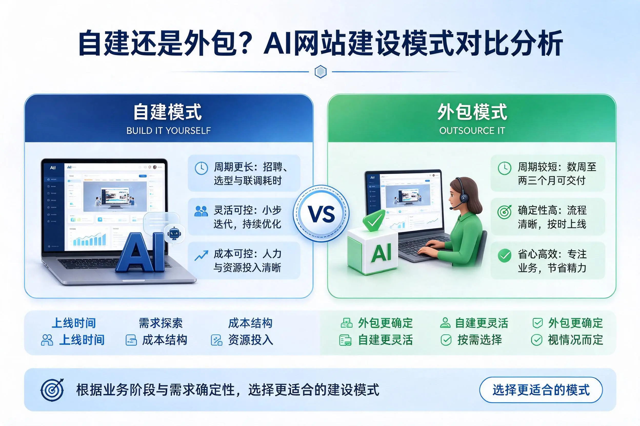 自建还是外包？天津AI网站建设模式对比分析